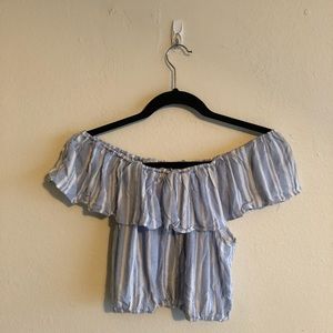 Off-the-shoulder crop top blue and white